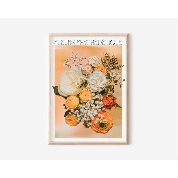 Psychedelic Fleurs Retro Bright Floral 60s 70s Aesthetic Les Fleurs Bohemian Boho Hippie, Unframed Canvas
