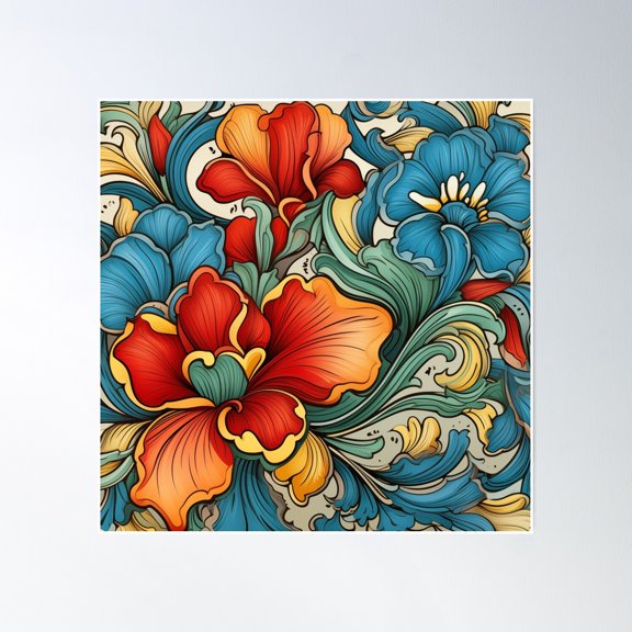 Psychedelic Floral Botanical Pattern Poster Wall Art, Modern Wall Decor, 8x12 UNFRAMED