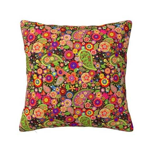 Psychedelic Floral Hippie Throw Pillow Covers 20"X20", Polyester Decorative Square Pillow Case For Sofa Bedroom Living Room, Soft Cushion Cover Pillowcase With Hidden Zipper