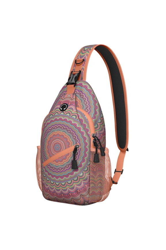 Psychedelic Floral Mandala Sling Backpack, Abstract Trippy Shoulder Travel Bag with Nature Inspired Design for Meditation and Relaxation