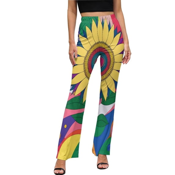 Psychedelic Floral Rainbow Art High Waisted Casual Flared Trousers Summer Home Pants Gift Street Fashion Night Club Big Size Trousers