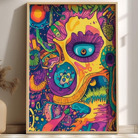 Psychedelic Floral Sun Poster: Trippy Cosmic Garden Wall Art