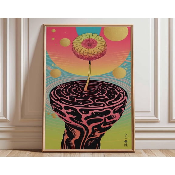 Psychedelic Flower Cosmic Bloom Abstract Brain Wall Art Print, Unframed Paper Poster 8x10in