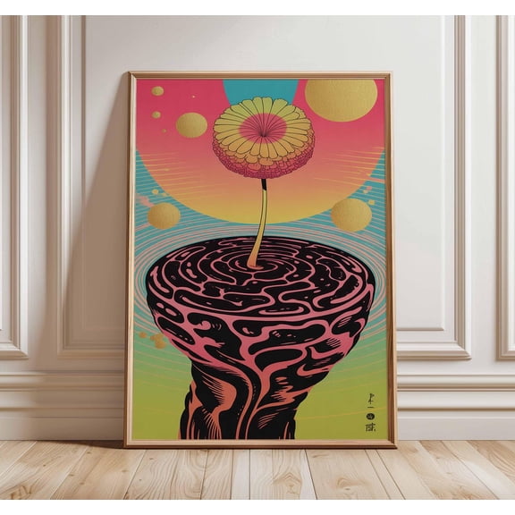 Psychedelic Flower Trippy Surreal Cosmic Bloom Abstract Brain Art Unframed Paper Print