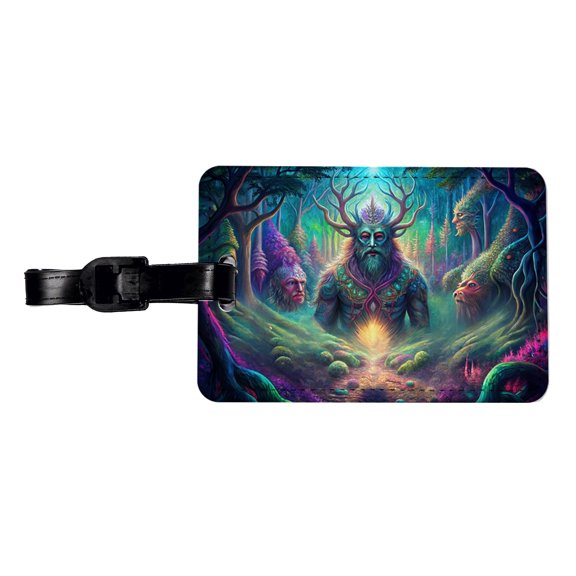 Psychedelic Forest Spirits Vibrant Colors Faux Leather Travel Luggage Tag