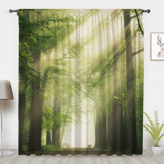 Psychedelic Forest Window Curtains Modern Minimalistic green plant Window Treatments Blackout Curtains for Bedroom living room privacy Decor(Rod pocket)