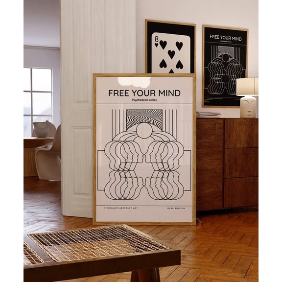 Psychedelic Free Your Mind Black 70s Retro Trippy Art, Unframed Paper Poster 8x10in