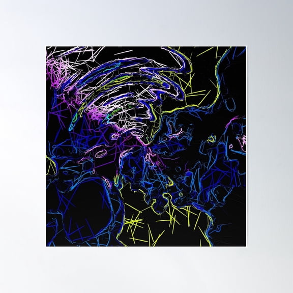 Psychedelic Geometric Drawing Abstract In Blue Pink Purple Yellow And Black Poster Wall Art, Modern Wall Decor For Living Room Bedroom, 16x16 UNFRAMED