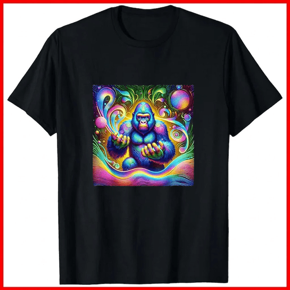 Psychedelic Gorilla Rainbow EDM Vibes Festival Rave Graphic Unisex T-Shirt, up to size 5XL