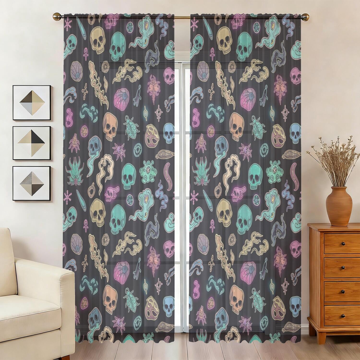Psychedelic Halloween Pattern Sheer Curtains, Sheer Window Panels with ...