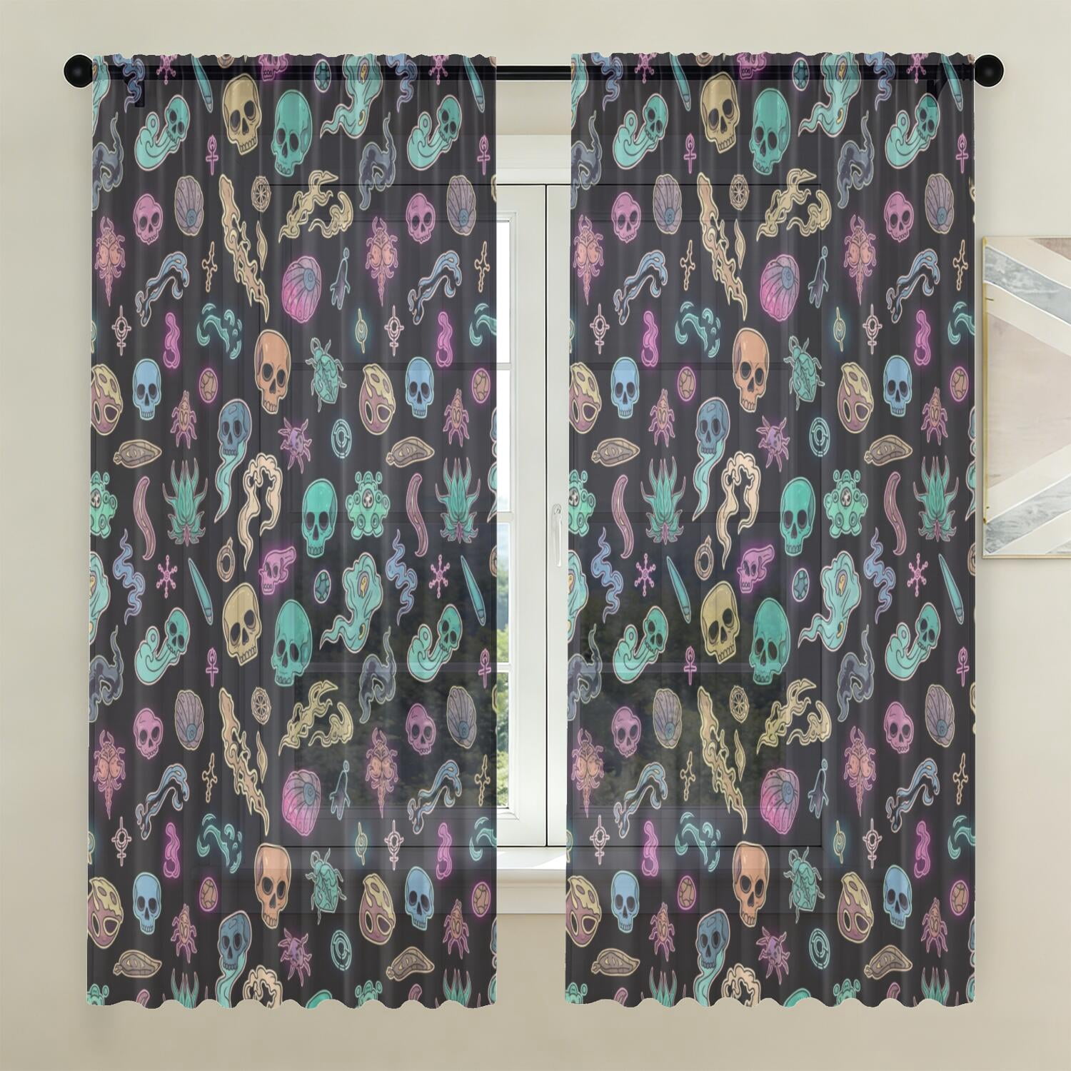 Psychedelic Halloween Pattern Sheer Curtains, Sheer Window Panels with ...