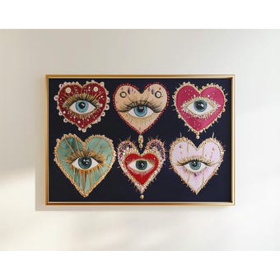 Psychedelic Heart Eye Poster Gothic Jeweltoned Decor, Poster Only