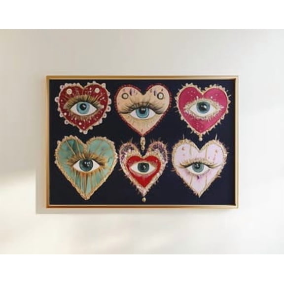 Psychedelic Heart Eye Poster Gothic Jeweltoned Decor, Poster Only