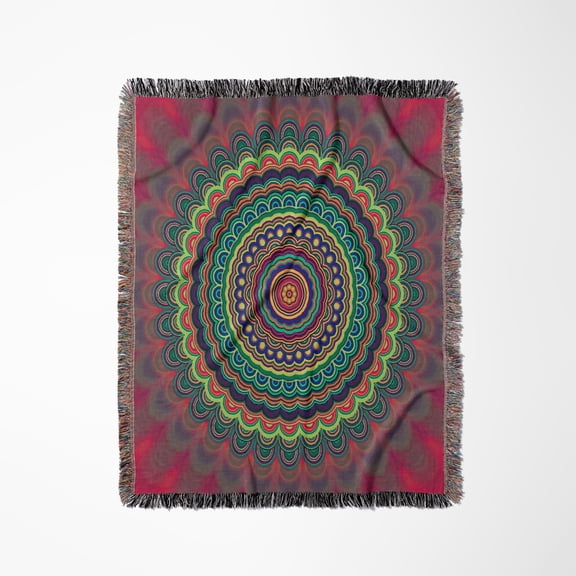 Psychedelic Hippie Mandala - Abstract Bohemian Design, Woven Blanket