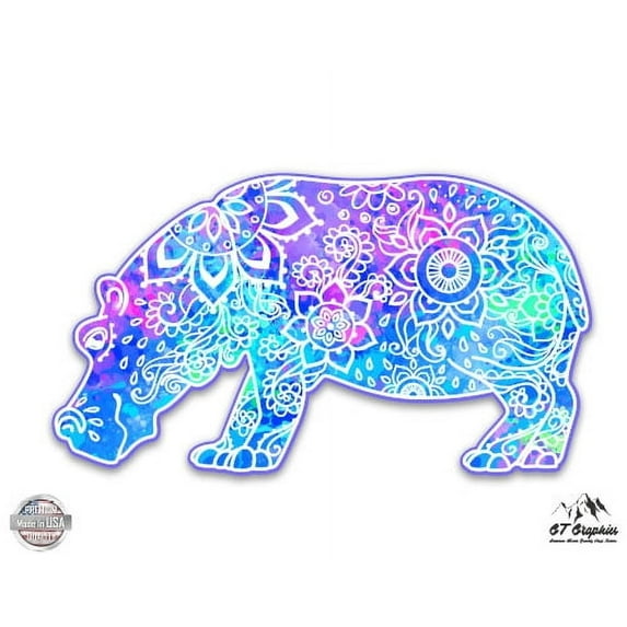 Psychedelic Hippo - 3" Vinyl Sticker - For Car Laptop I-Pad Phone Helmet Hard Hat - Waterproof Decal