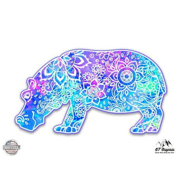 Psychedelic Hippo - 8" Vinyl Sticker - For Car Laptop I-Pad - Waterproof Decal