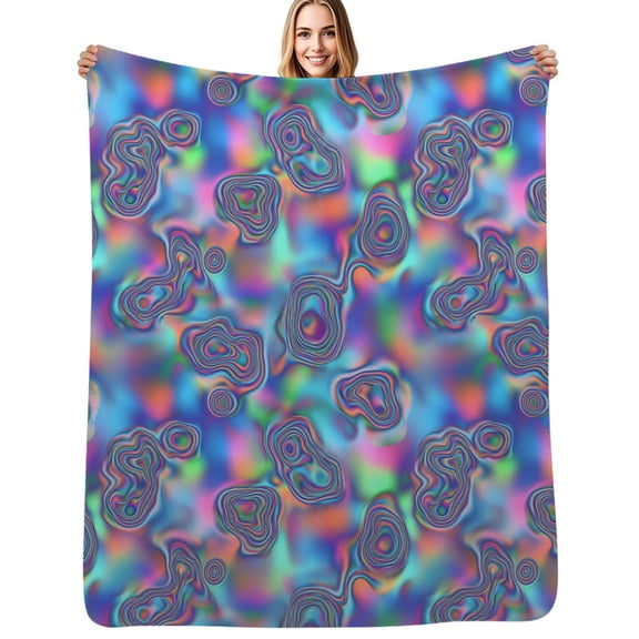 Psychedelic Holographic Pattern Flannel Blankets Soft Throw Blanket Winter Travel Office Outdoor Bedspread