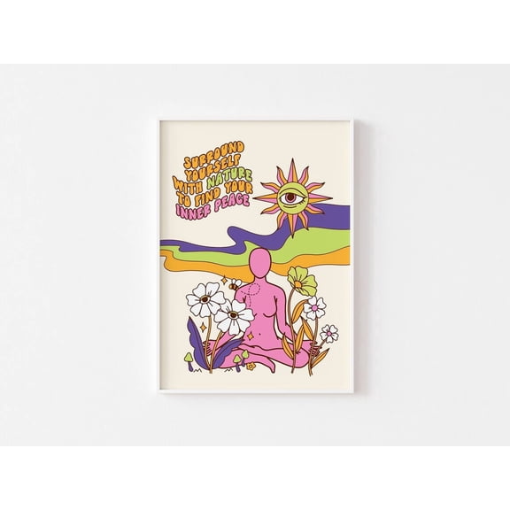 Psychedelic Inner Peace Surreal Funky Retro 70s Hippie Colourful Surround Yourself With Nature Trippy, Unframed Canvas