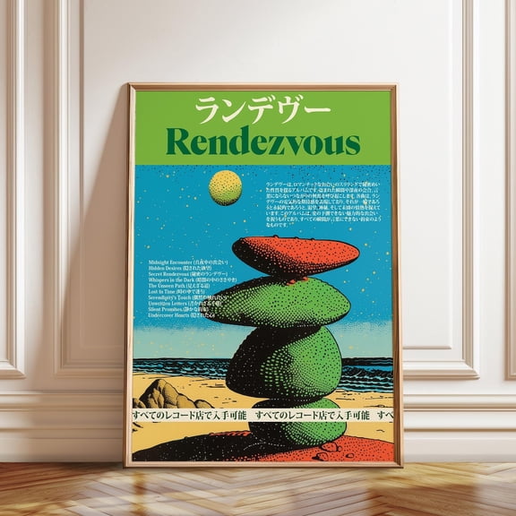 Psychedelic Japanese Album Art Retro Sci-Fi Cairn Stone Surreal Poster, Unframed Paper Poster 8x10in