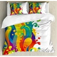 thumbnail image 1 of Psychedelic King Size Duvet Cover Set, Digital Made Fluid Rainbow Color Paint Splash Contemporary Psychedelic Design, Decorative 3 Piece Bedding Set with 2 Pillow Shams, Multicolor, by Ambesonne, 1 of 3