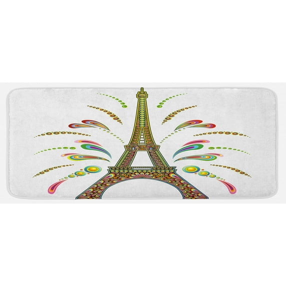 Psychedelic Kitchen Mat, France Eiffel Tower Abstract Fireworks Design Rainbow Psychedelic Patterns Art, Plush Decorative Kitchen Mat with Non Slip Backing, 47" X 19", Multicolor, by Ambesonne