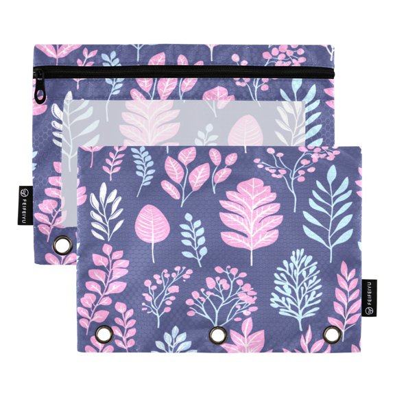 Psychedelic Leaves Pattern 9.8x7.1in Water Resistant Binder Pouch, 3-Ring Compatible, Transparent Front