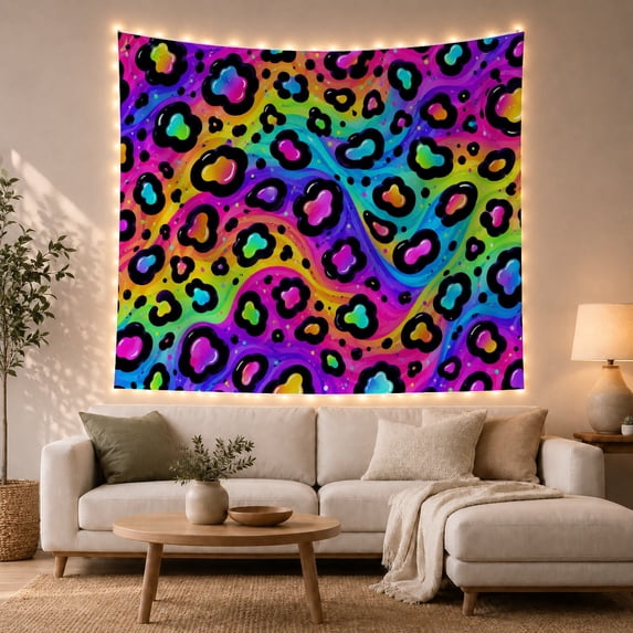 Psychedelic Leopard Spots on a Vibrant Swirling Gradient, Energetic Abstract for Teen Girls, Bold Graphic Wall Art, Birthday Gift, Tapestry Wall Hanging for Bedroom and Dorm