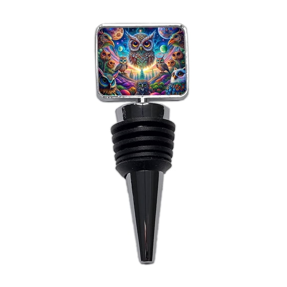 Psychedelic Lots of Owls Vibrant Colors Wine Bottle Stopper Cap Plug