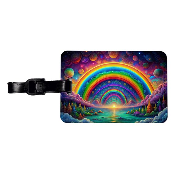 Psychedelic Lots of Rainbows Colors Faux Leather Travel Luggage Tag