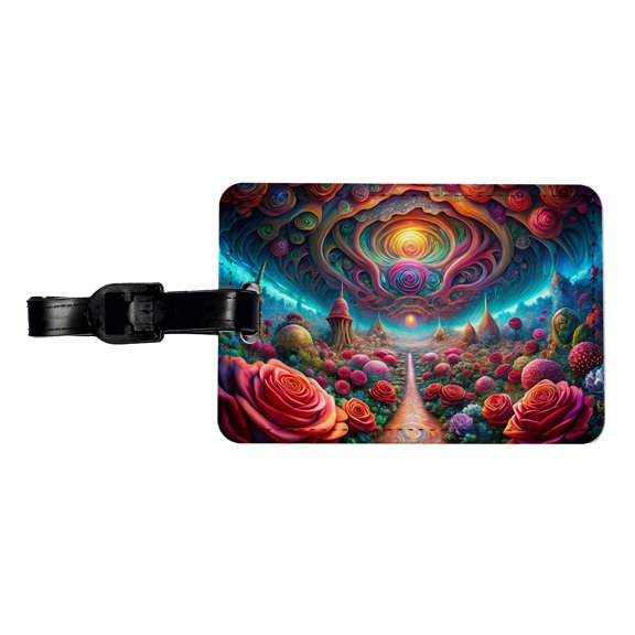 Psychedelic Lots of Roses Vibrant Colors Faux Leather Travel Luggage Tag