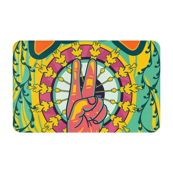Psychedelic Love Generation Hippie Front Door Mat Doormat Non Slip Bath Mats 20x31.5 Inch Bathroom Rug Entryway Carpet