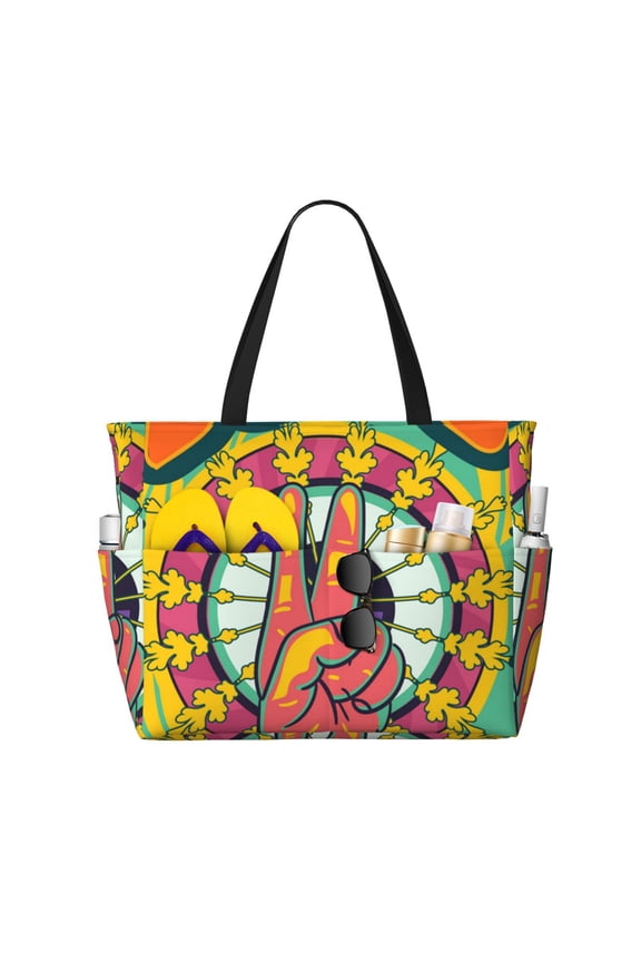 Psychedelic Love Generation Hippie Large Capacity Beach Travel Tote Bag Shoulder Handbag for Gym Camping Shopping