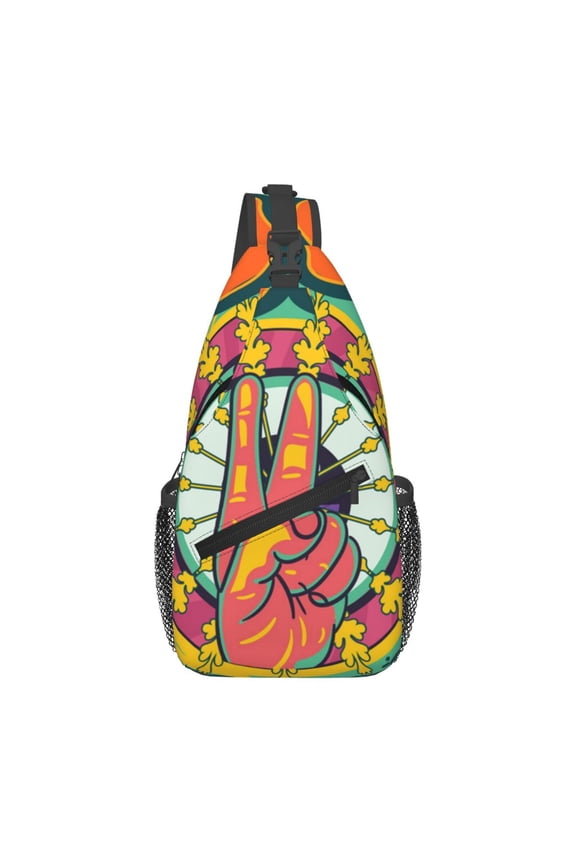 Psychedelic Love Generation Hippie Sling Backpack Shoulder Chest Crossbody Bag Causal Travel Hiking Daypack
