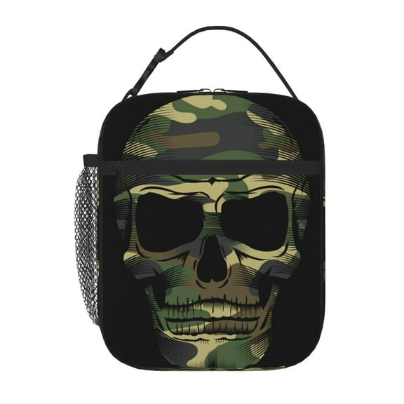 Camouflage Skull Kid Lunch Box Insulated  Bag For Boys Girls, Waterproof LunchBox Cooler Tote Bag for School, Work, Picnic,Reusable Lunch Thermal Containers