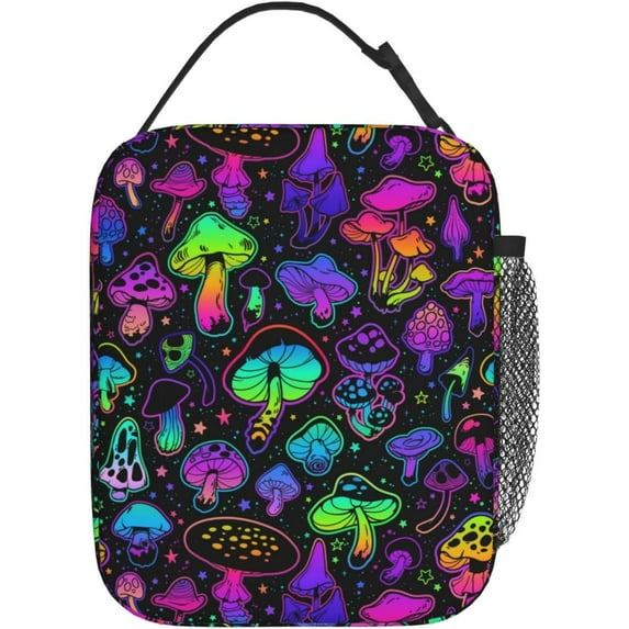 Psychedelic Magic Mushrooms Colorful Hippie Boho Insulated Lunch Bag Portable Lunch Box Reusable Totes For Women Men