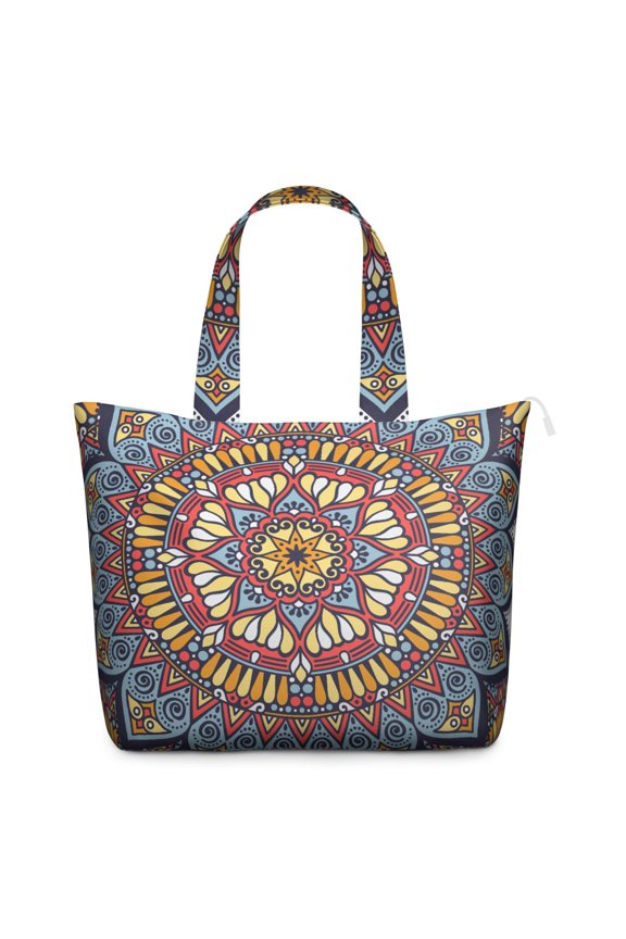 Psychedelic Mala Art Weekender Bag Trippy Abstract Geometric Pattern Duffel, Colorful Meditation Tote for Healing, Emotional Balance & Relaxation