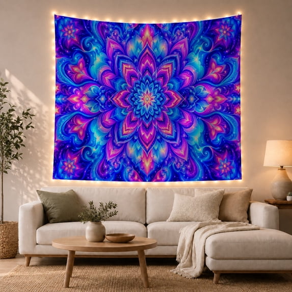 Psychedelic Mandala in a Cosmic Star Field, Mystical Boho for Bohemian Decor Lovers, Bohemian Wall Art, Halloween Gift Tapestry Wall Hanging for Bedroom, Living Room and Dorm