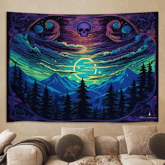 Psychedelic Mountain Tapestry Wall Hanging, Witchy Trippy Sci-Fi Room Decor, Polyester for Bedroom Living Room Dorm Gift