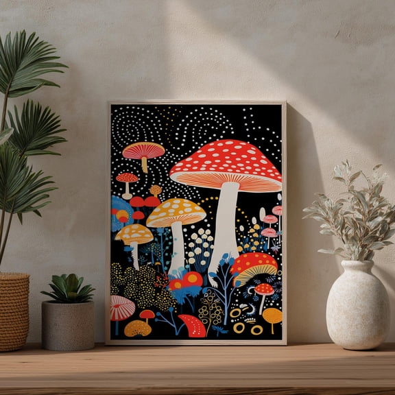 Psychedelic Mushroom Art Print, Boho Botanical Wall Decor Home Decor #3404, 16x24 UNFRAMED