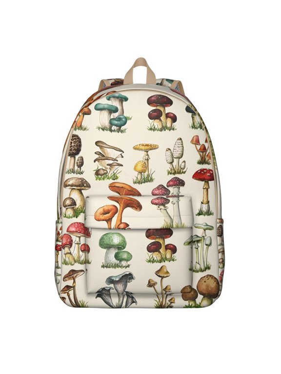 Psychedelic Mushroom Backpack, Trippy Boho Mushroom School Bag with Vintage Magical Forest Woodland Design, Whimsical Fairy Tale Cottagecore Pattern, Aesthetic Gothic Style
