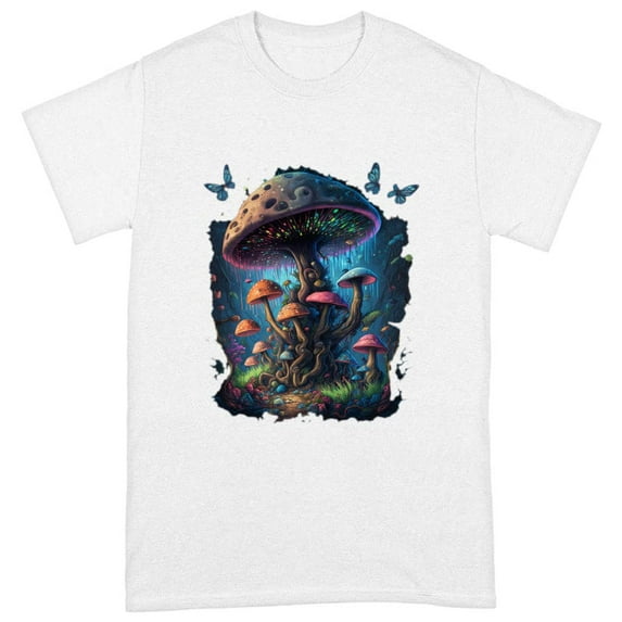 Psychedelic Mushroom Heavy Cotton T-Shirt - Colorful Tee Shirt - Beautiful T-Shirt - White