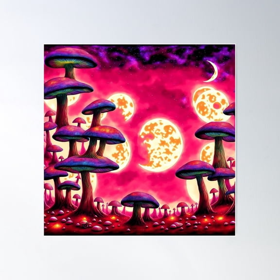 Psychedelic Mushroom Landscape On An Alien Planet Ii Poster Wall Art, Modern Wall Decor For Living Room Bedroom, 24x36 UNFRAMED