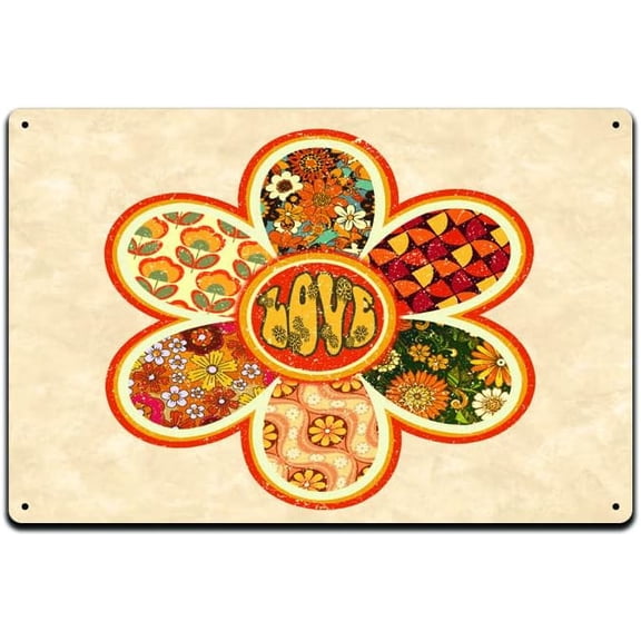 Psychedelic Mushroom Metal Tin Sign, Hippie Galaxy Flower and Skull Wall Decor, 12 x 8 Inch, Green Rainbow