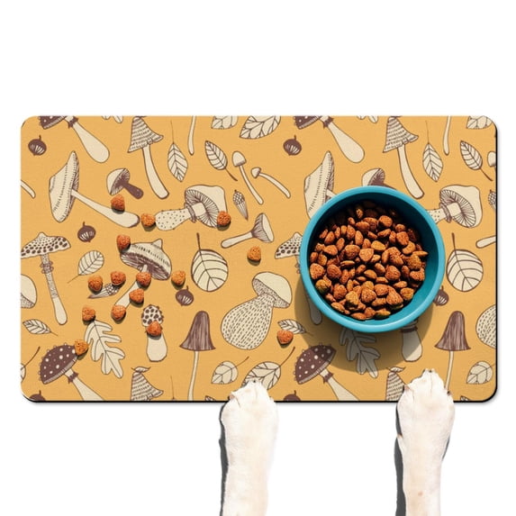 Psychedelic Mushroom Pet Food Mat - Trippy Absorbent Dog Bowl Mat - Non-Slip Waterproof Base - Neon Colors - Easy Clean Spill Catcher for Floors