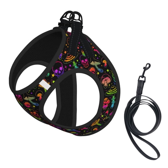 Psychedelic Mushroom Skull Pet Leash Vest Small Dogs Cats Puppy Harness With Leash Reflective No Choke Small