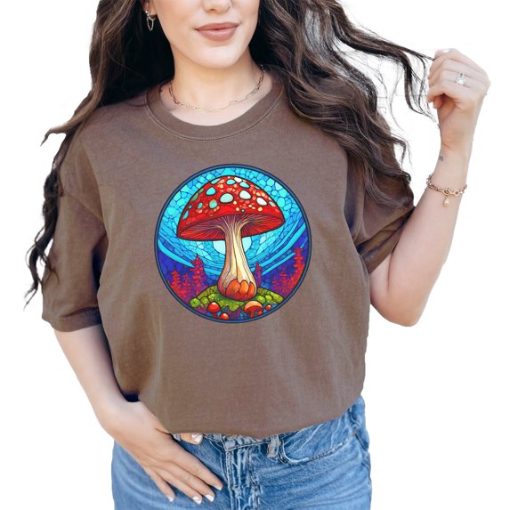 Psychedelic Mushroom T-shirt, Trippy Mushroom Art Tee, Vibrant Mushroom Print Shirt, Unique Nature Inspired Tee, Cool Graphic T-shirt, Espresso Comfort Colors T-Shirt, Medium