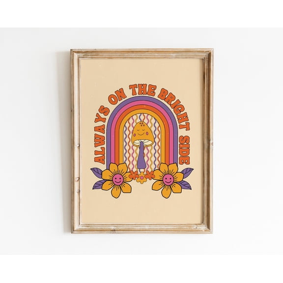 Psychedelic Mushroom Vintage 70s Rainbow Hippie Art, Stretched Canvas 16x20in