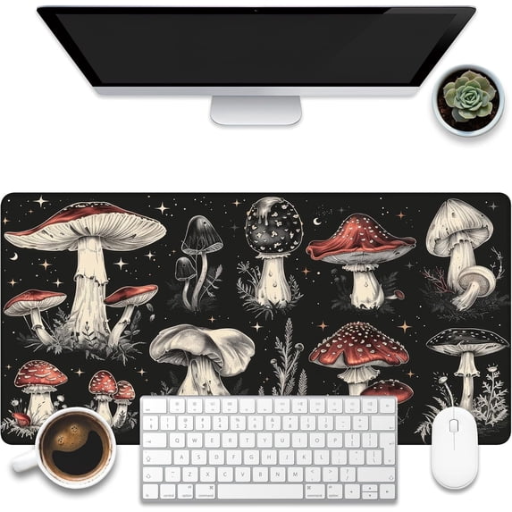 Psychedelic Mushrooms Desk Mat, Large Gaming Mouse Pad, 31.5"x11.8", Extended Big Computer Keyboard Mouse Pad with Non-Slip Base and Stitched Edge