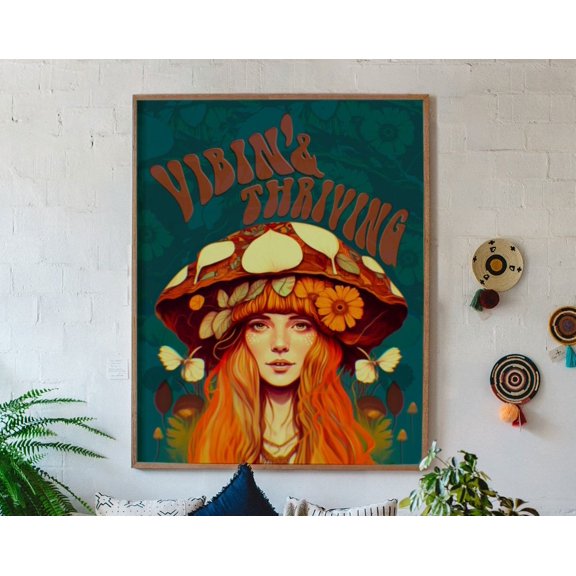 Psychedelic Mushrooms Print, 70S Art Print, 70S Home Decor, Psychedelic Art, 70S Poster, Retro Home Decor, Hippie Poster Wall Art, Modern Wall Decor For Living Room, 8x12 UNFRAMED