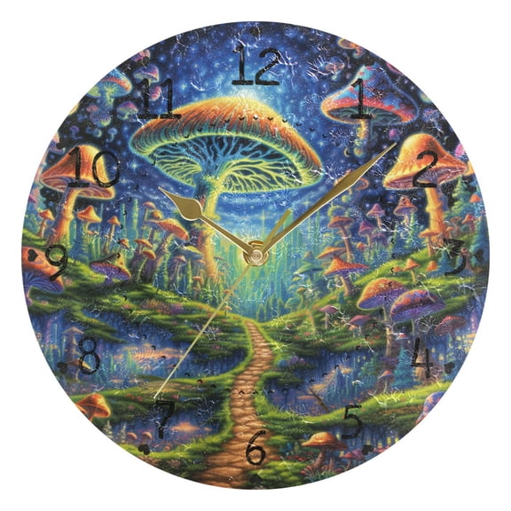 Psychedelic Mushrooms Round Wall Clock Silent Battery Operated Home Decor for Living Room Bedroom